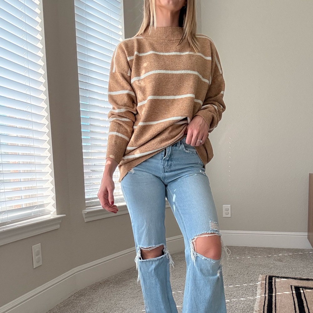 Striped Tan and White Oversized Sweater